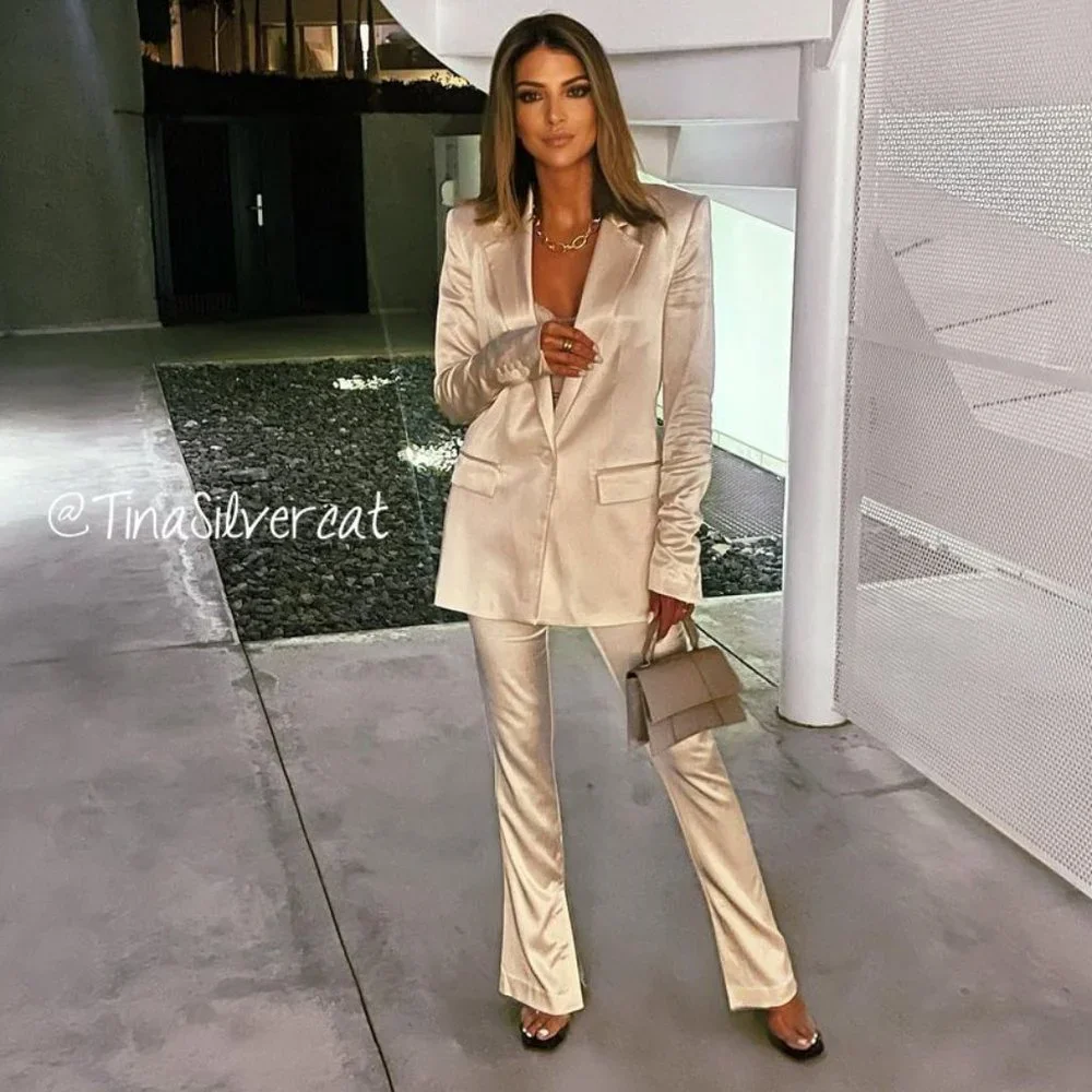 BLOGGER'S FAVE! Zara Suit Set Satin Ruched Blazer And Pants Ivory NWT